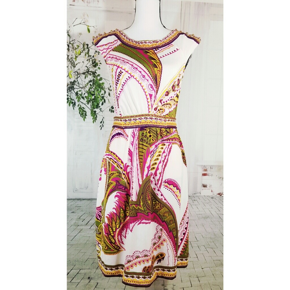 Dress Barn paisley print sheath dress white size 6